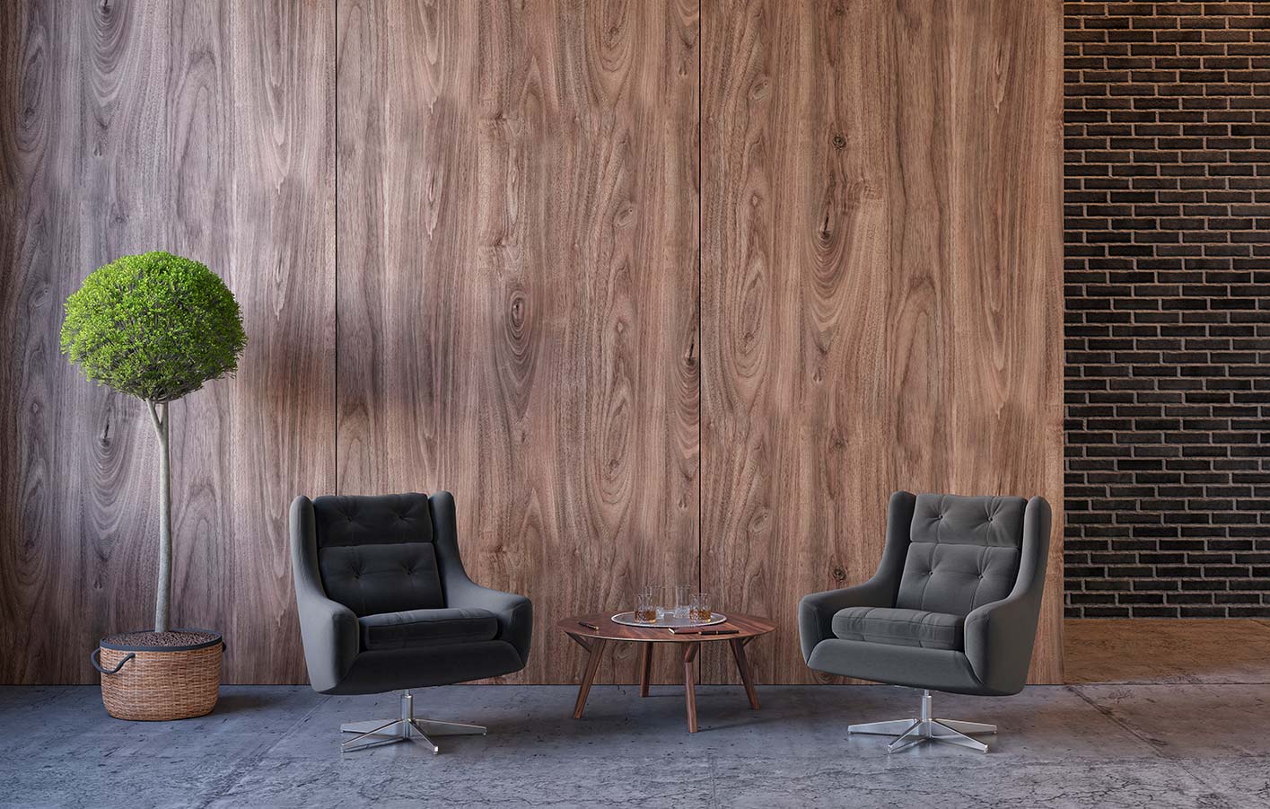 Zwei Lederstühle vor einer Wand aus Holzpaneele