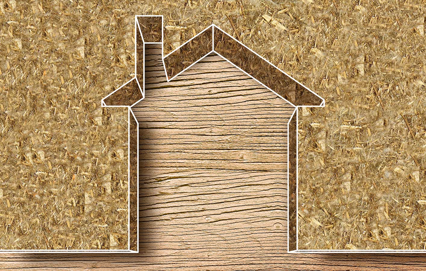 Die Skizze eines Hauses umgeben von Holzdämmung